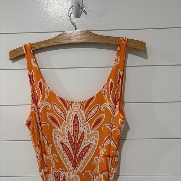 Ann Taylor LOFT | Maxi Dress Orange Belted Paisley Sleeveless- Size Small - Picture 2 of 8